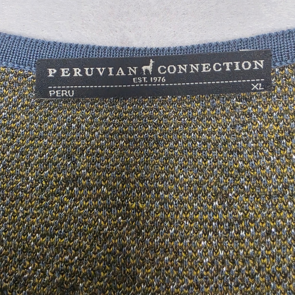 Peruvian Connection Knit Sweater Dress Womens XL Long Sleeve Blue Olive Metallic - Picture 2 of 4